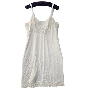 Vntg Shadowline Womens Slip Dress 36 Lace Floral Detailing Lingerie White #2217 - Picture 1 of 21