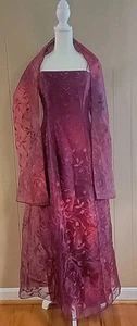 VTG 90s Slip Dress Size 4 Glitter Pink Velvet Burnout Whimsigoth Mesh w/ Shawl - Picture 1 of 13