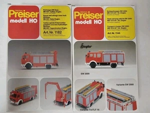 (2) Preiser HO 1:87 Mercedes Hose Carrying Fire Vehicle & Rescue & Salvage Crane - Picture 1 of 3