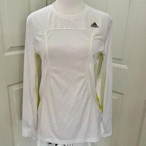 Adidas Laufshirt Damen Größe Small weiß 3 limetten Streifen Langarm Climalite - Bild 1 von 8