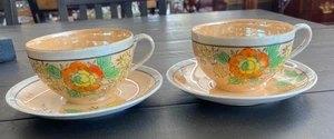 Lusterware Hand Painted Teacups and Saucers Set of 2 - Picture 1 of 7
