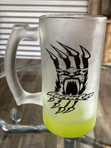 Neon Yellow Frosted Glass Vintage Arctic Cat Snow machine Beer Mug RARE - Picture 1 of 5