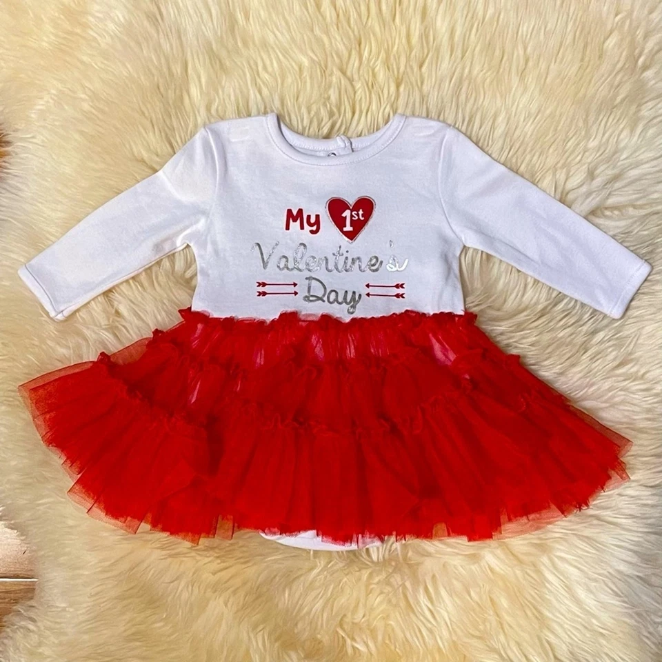 Baby Gear Falda Tutú Roja de Una Pieza Día de San Valentín Manga Larga Balletcore Talla 6M Foto 1 de 4