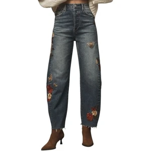 Anthropologie Driftwood Parker Denim Barrel Jeans Blumen bestickt Boho Gr. 29 - Bild 1 von 8