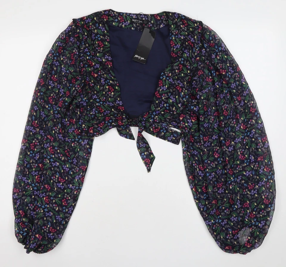 Blusa corta de gasa floral Nasty Gal para mujer Reino Unido 12 multicolor Foto 1 de 4
