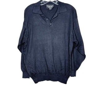 Mondo Uomo Black Long Sleeve 3 Button Sweater Size L Collared Made In Italy - Picture 1 of 9