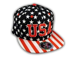 Black USA Star Spangled Snapback Hat - Picture 1 of 4