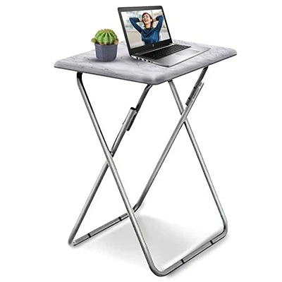 Folding Table for Small Spaces - TV Tray, Balcony & Outdoor Use (White Marble) - Image 1 of 4