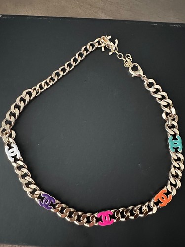 collana girocollo maglia catena chanel colore caramella smalto cc con scatola rcp+ prolunga omaggio