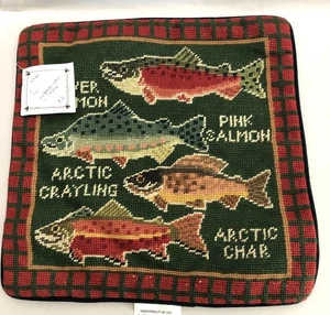 Vintage Schurwolle Nadelspitze Fisch des Ozeans dekorativer Kissenbezug 14x14 Zoll - Bild 1 von 9