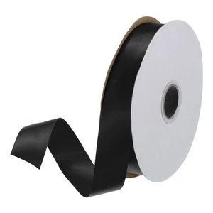 25mm 25 Yard Wide Satin Ribbon Grosgrain Valentine Solid Ribbon Black - Picture 1 of 7