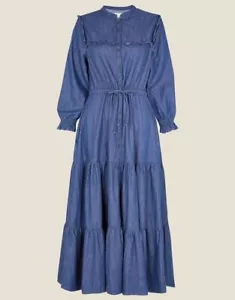 DENIM TIERED DRESS COTTON BLUE SIZE 14 - Picture 1 of 5