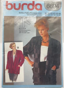 Blazer Burda patrón de costura 6694 con hombreras tallas 10-20 sellado años 80 de colección - Imagen 1 de 7