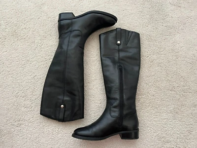 Inc International Concepts Fawne 黑色皮革高膝高筒靴 6 码 — 第 1/4 张图片