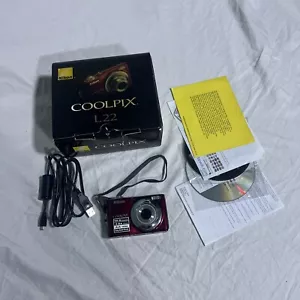 Nikon COOLPIX L22 12.0MP Red Digital Camera - Damaged Battery Door - Parts Only - Picture 1 of 7