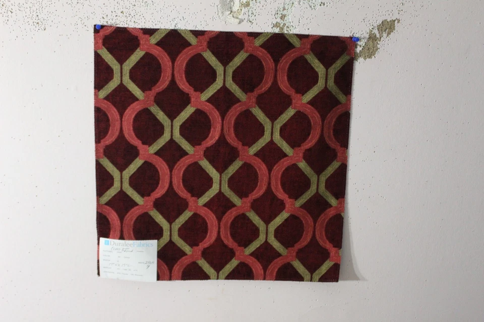 Duralee, Cross Around, Woven Geometric Velvet, 17" W X 17" L, Color Garnet - Image 1 of 1