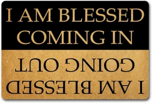 Funny Welcome Doormat - Blessed Coming & Going, 23.7 in X 15.6 in Fabric Top wit - Picture 1 of 12