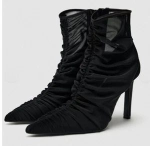 ZARA RUCHED HEELED MESH ANKLE BOOTS SIZE US 9 EUR 40 NWOT - Picture 1 of 12