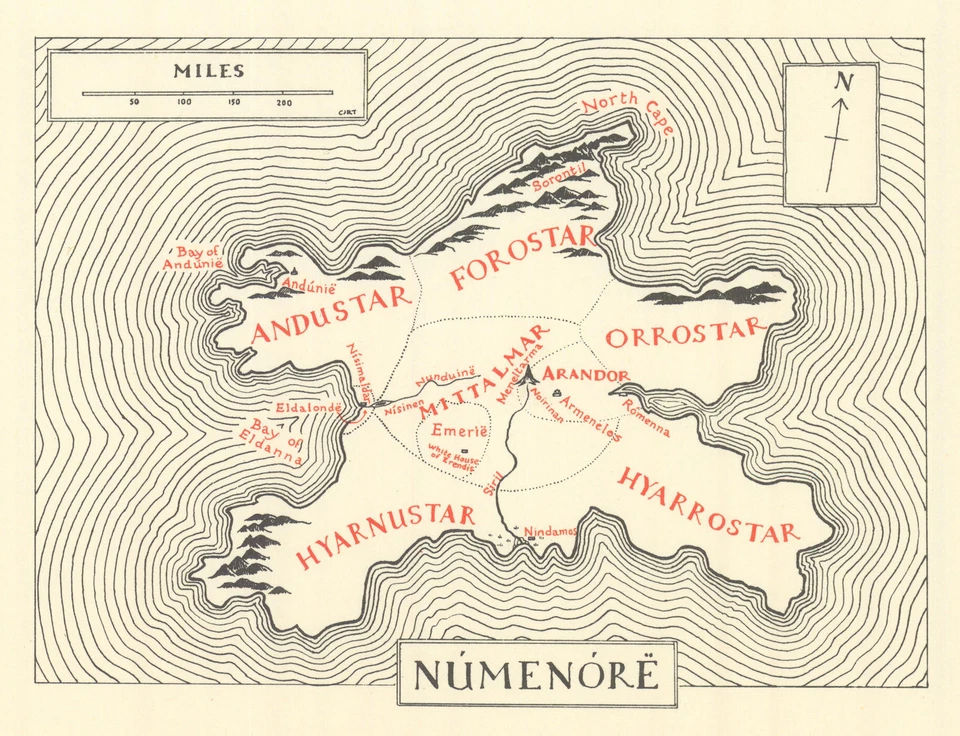 La Isla de Númenórë / Númenore. Tierra Media. Mapa antiguo vintage de Tolkien 1980 Foto 1 de 1