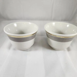 2 Vintage custard desert bowls gray and gold bands - Picture 1 of 4