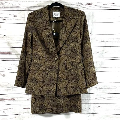 Le Suit 2 件套裙装女式娇小 8P 棕色西装纽扣佩斯利纹理 — 第 1/4 张图片