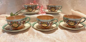 Set of 10 Vintage Lusterware Japanese Teacups & Saucers VGC - Picture 1 of 7