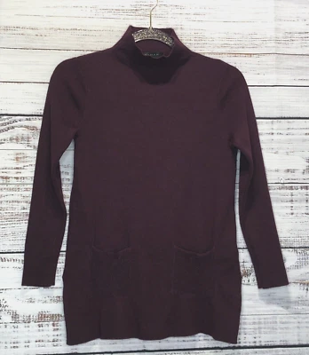 Suéter feminino Tahari S borgonha manga longa gola alta bolsos frontais mistura de lã - Imagem 1 de 4