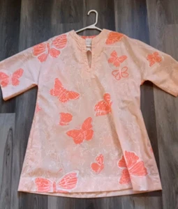Vitg Vanda Key West Hand Print Floral Butterfly Beach Tunic Dress One Size Boho - Picture 1 of 8