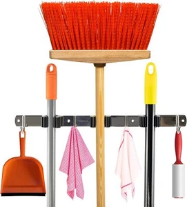 Broom Mop Holder Wall Mounted - Stainless Steel - Closet Storage Organizer  - Picture 1 of 7