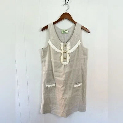 Mini Vestido Juicy Couture Mezcla Lino Beige Tostado Talla 10 Femenino Inspirado Vintage Foto 1 de 4