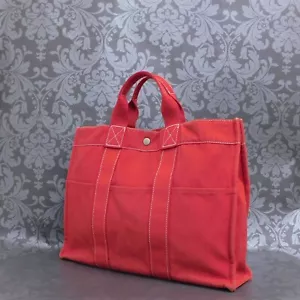 HERMES Canvas Fourre Tout MM Red Tote Bag #278 Rise-on - Picture 1 of 16
