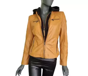 Gipsy Leather Jacket With Sweat Hoodie Biker Jacket Caramel Size XXL/40-42 - Picture 1 of 7