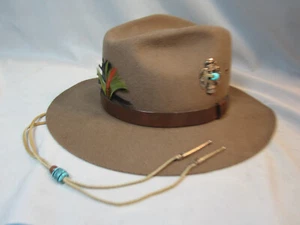 Outback Western Hat Tan 100% Wool Brown Leather Strap - Picture 1 of 5