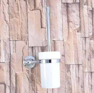 Juego de soporte de cepillo de inodoro de limpieza de montaje en pared de latón cromado accesorios de baño - Imagen 1 de 8