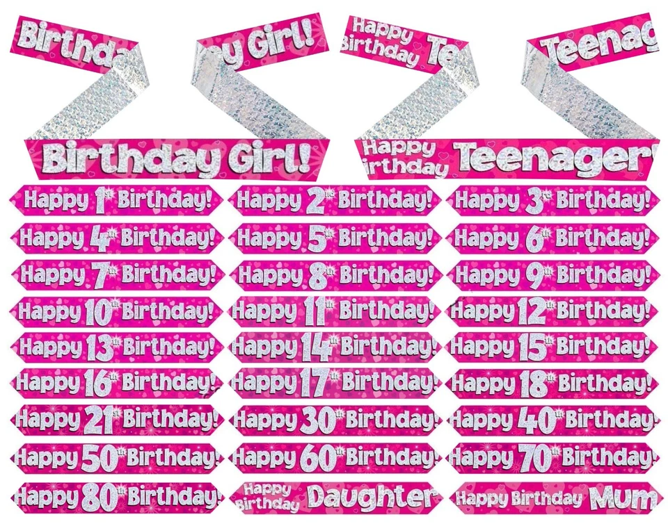 Birthday Party Foil Banner 9ft Girl Decorations Celebration Holographic Balloons - Image 1 of 1