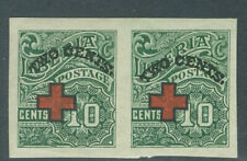Liberia 1918, 2c on 10c numeral RED CROSS, IMPERFORATE PAIR #B6