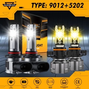 AUXBEAM Canbus 9012 LED Headlight High/Low 5202 H16 Fog Light Bulbs White Yellow - Picture 1 of 17