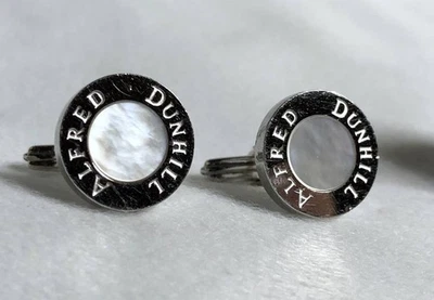 Gemelos Dunhill Circle Logo Concha Blanca x Plata 925 Redondos D1.6cm Raro Limitado Foto 1 de 4