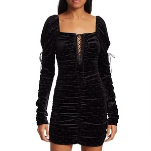 FOR LOVE & LEMONS Samt-Minikleid Lola Puffärmel Schnürung, Gr. S - Bild 1 von 11