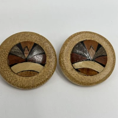 Pendientes grandes de madera huecos con incrustaciones de madera cloisonné 1,5" Foto 1 de 4