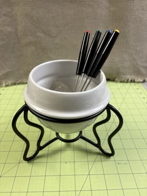 Fondue Pot Set, 4 Forks, 4 Candles, Never Used - Image 1 of 4
