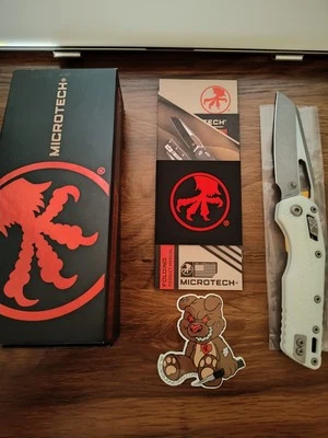 Microtech MSI Folding Knife with Clip Point Blade and White Handle - Image 1 of 4