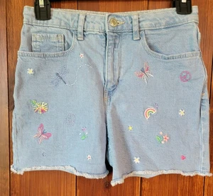 GAP Girls 16 Denim Jean Shorts Embroidered Y2K Vibes Butterflies Peace Signs🦋 - Picture 1 of 11
