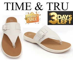 Time and Tru Women's Comfort Flip Flop Sandal (Color WHITE Size 11 NEW - Picture 1 of 19