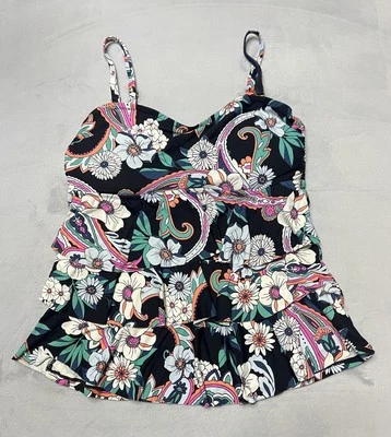 Leilani Tankini Ruffled Swim Top 16 Cape Town Black Sand Black - Image 1 of 4