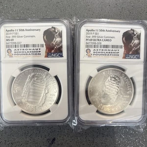 Apollo 11/50 Anniversary  2019P  MS $ PF 69 Silver Commemorative NGC Coins ￼ - Picture 1 of 2