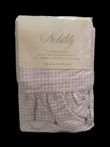 NEW Nobility Set Pillowcases Pinpoint Percale Lavender Checked Ruffle Edge New - Picture 1 of 2