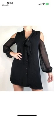 Black Haute Hippie Vida Cold Shoulder 100% Silk Dress Size Medium NWT! ($395.00) - Image 1 of 4