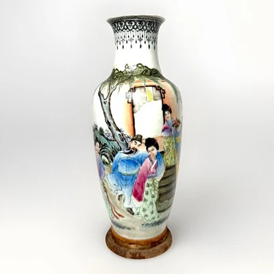 Jarrón Famille Rose 9” siglo XVII dinastía Qing poesía escrita reparado LEER Foto 1 de 4