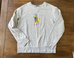 POLO RALPH LAUREN Sweatshirt Youth L 14-16 LS Fleece Big Mosaic Pony Fleece Gray - Picture 1 of 10